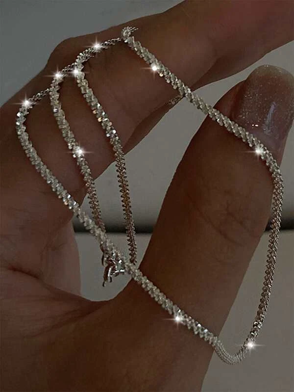 Colar prata em camadas Decoração de strass